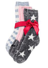 Kosesokker i chenille med satengsløyfe (3-pack), bpc bonprix collection
