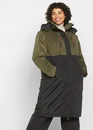 Lang parkas med hette og materialmiks, rett passform, bonprix