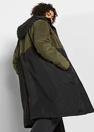 Lang parkas med hette og materialmiks, rett passform, bonprix