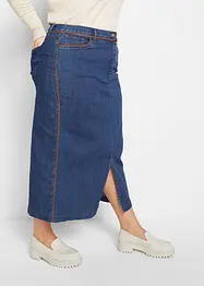 Jeansskjørt med passepoilering i imitert skinn, bonprix