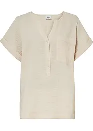 Musselin-bluse med knappestolpe og lomme, bonprix