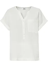 Musselin-bluse med knappestolpe og lomme, bonprix