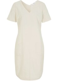 Knelang kjole med bærekraftig lin og V-hals, kort arm, bpc bonprix collection