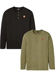 Henley-shirt, langermet (2-pack) av økologisk bomull, bonprix