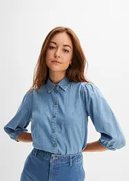 Jeansbluse med puffermer, av økologisk bomull, bonprix