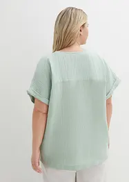 Musselin-bluse med knappestolpe og lomme, bonprix