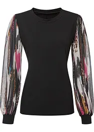 Rib-shirt med chiffon-ermer, bonprix