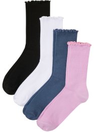 Ribbestrikkede sokker (4-pack) med rysjekant, med økologisk bomull, bpc bonprix collection