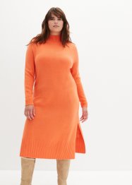 Strikket kjole i midi-lengde med ståkrage og splitter, bpc bonprix collection