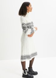 Knelang strikket kjole med koftemønster og ballongermer, bpc bonprix collection
