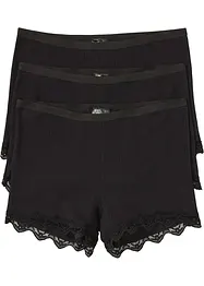 Boksertruser i lett bomull med blonder (3-pack), bonprix