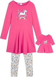 Jerseykjole+leggings med dukkekjole (3-delt sett), bonprix