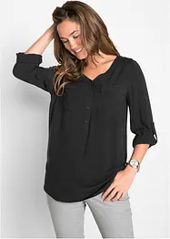 Langermet bluse i lett viskose med V-hals, bonprix