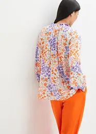 Vid bluse i struktur-materiale, med A-fasong med volanger og print, 7/8-lange ermer, bonprix