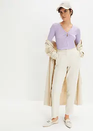 Ribbet topp med V-utringning, halvlang arm, bonprix