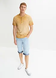 Henley T-skjorte av økologisk bomull med vasket look, kort arm, bonprix