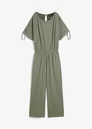 Trikot-jumpsuit med rynking på ermene og vide ben, bonprix