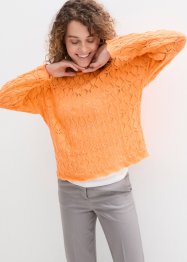 Oversized genser med hullmønster og lin i Boxy passform, bpc bonprix collection