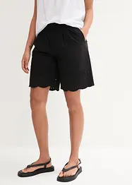 Vid bomullsshorts med High Waist-komfortlinning og hullbroderi, bonprix