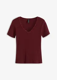 Ribbet topp med blonde, bonprix