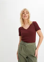 Ribbet topp med blonde, bonprix