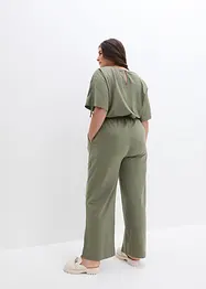 Trikot-jumpsuit med rynking på ermene og vide ben, bonprix