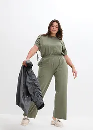 Trikot-jumpsuit med rynking på ermene og vide ben, bonprix