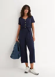 Jersey-jumpsuit med V-utringning, kort arm, bonprix