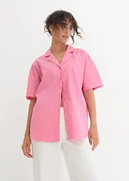 Ledig oversized bluse med lin, kort arm, bonprix