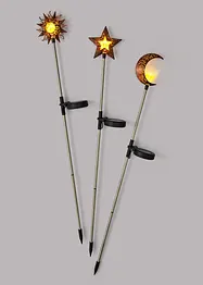 Solcelledrevet hagedekor sol, måne, stjerner (3-delt sett), bonprix
