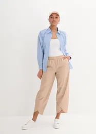 Ankellang bukse med lin og High Waist-komfortlinning, Loose Fit, bonprix