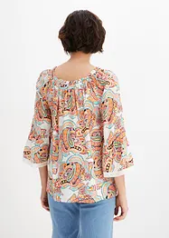 Bluse med print og blonde, bonprix