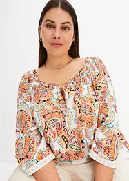 Bluse med print og blonde, bonprix