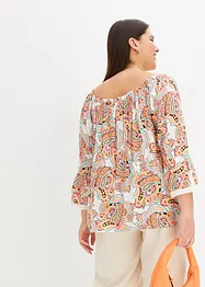 Bluse med print og blonde, bonprix