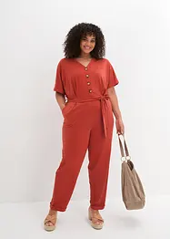 Jumpsuit i struktur-jersey  med knytebelte, ankellang, bpc bonprix collection