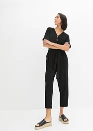 Jumpsuit i struktur-jersey  med knytebelte, ankellang, bpc bonprix collection