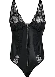 Stringbody ouvert i wetlook med glidelås, VENUS