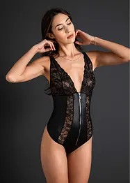 Stringbody ouvert i wetlook med glidelås, VENUS
