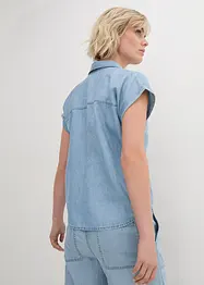 Kortermet jeansbluse med lin, bonprix