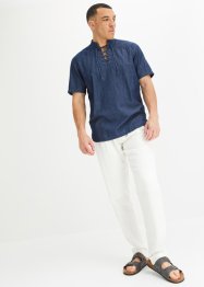 Jeansskjorte med snøring, kort arm, John Baner JEANSWEAR