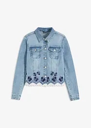 Jeansjakke med broderi og blonde, bonprix