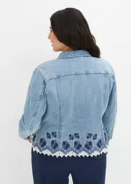Jeansjakke med broderi og blonde, bonprix