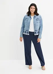Jeansjakke med broderi og blonde, bonprix