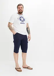 Lang cargo-bermudashorts i bomullstrikot, Regular Fit, bonprix