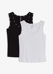 Ribbet topp i 100% økologisk bomull (2-pack), bonprix