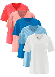 Vid lang topp med V-utringning, kort arm (5-pack), bonprix