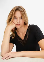 Body med halvlange ermer av modal med blonde, bonprix