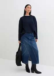 Jeansskjørt med stretch, asymmetrisk, bonprix