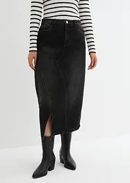 Jeansskjørt med stretch, asymmetrisk, bonprix