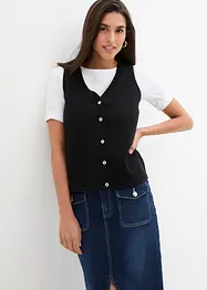 Finstrikket vest med knapper, bonprix